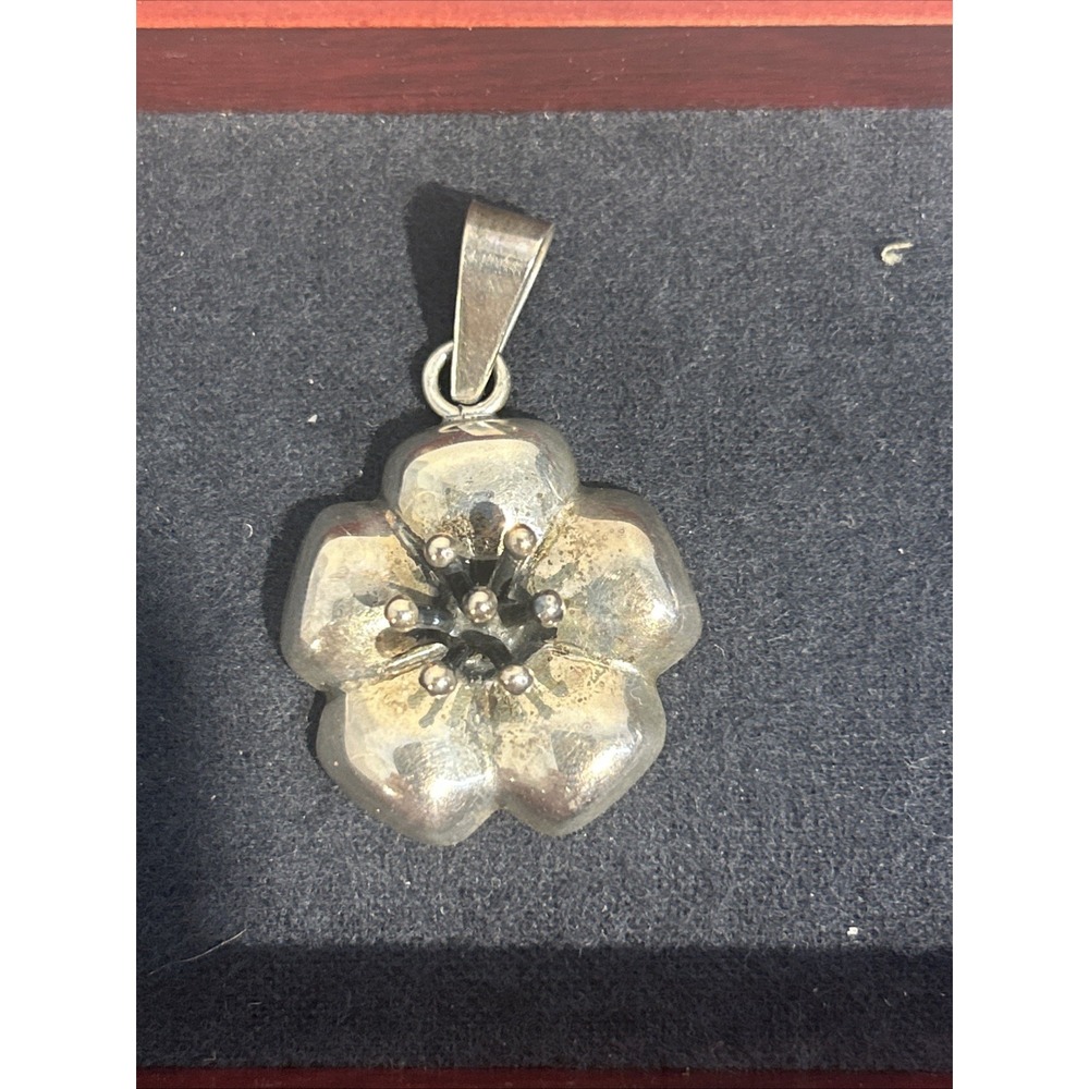 Hibiscus Hawaiian Flower Pendant Signed CII Mexico Sterling Silver 11.7g